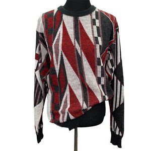 Vintage Jantzen Sweater Geometric Red Black Gray size LT Large Tall Crew Neck